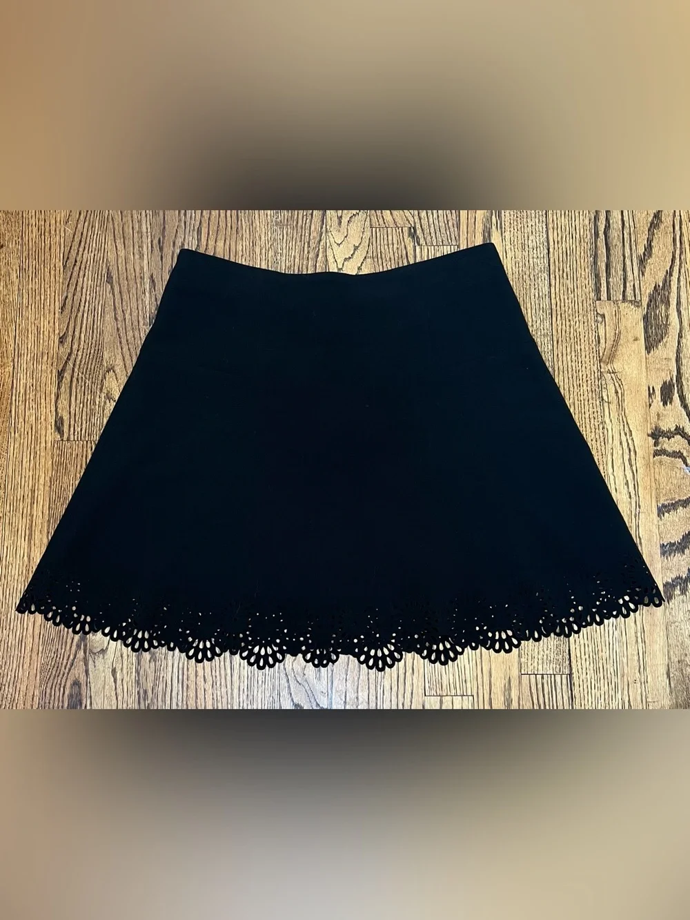 Loft Women's Size 12 PETITE Black A-line Skirt Cutout Floral Detail Career Work